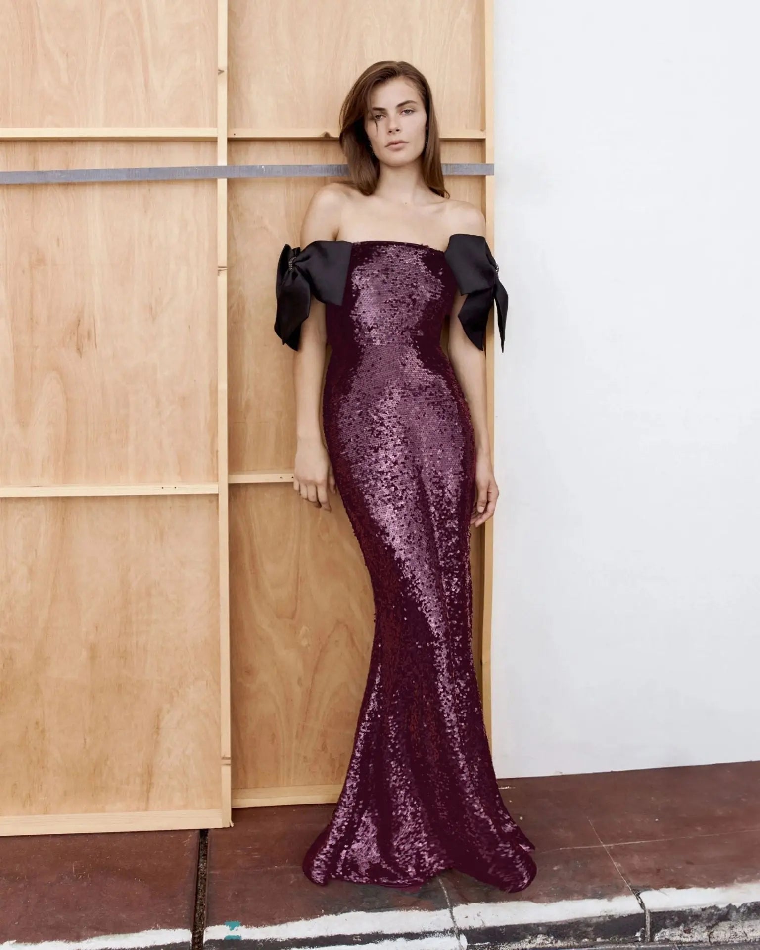 Detail BarSequin Maxi Dress In Burgundy