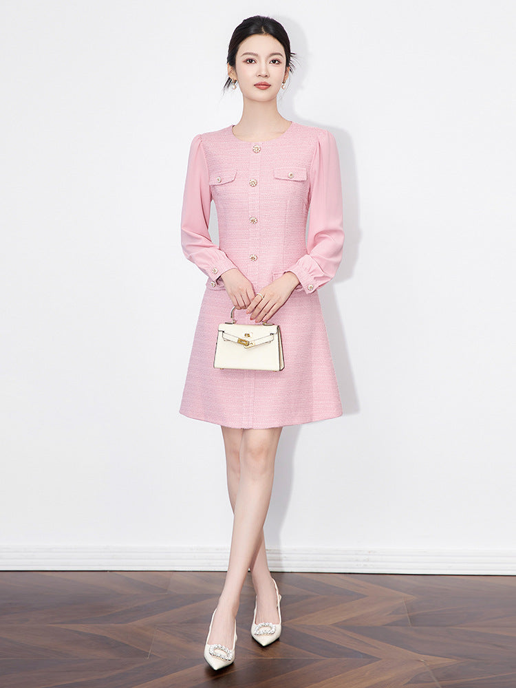 Embossed Puff Sleeves Mini Dress in Pink