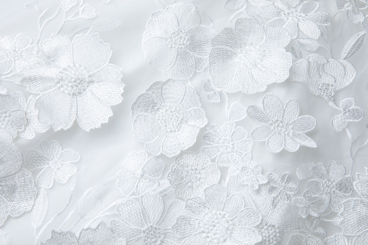 3d Floral Lace Mini Dress in White