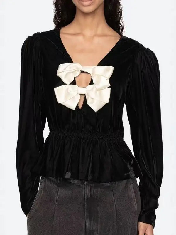 Black V-Neck Cutout Top