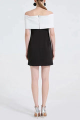 Off-Shoulder 3D Flower Mini Dress in Black