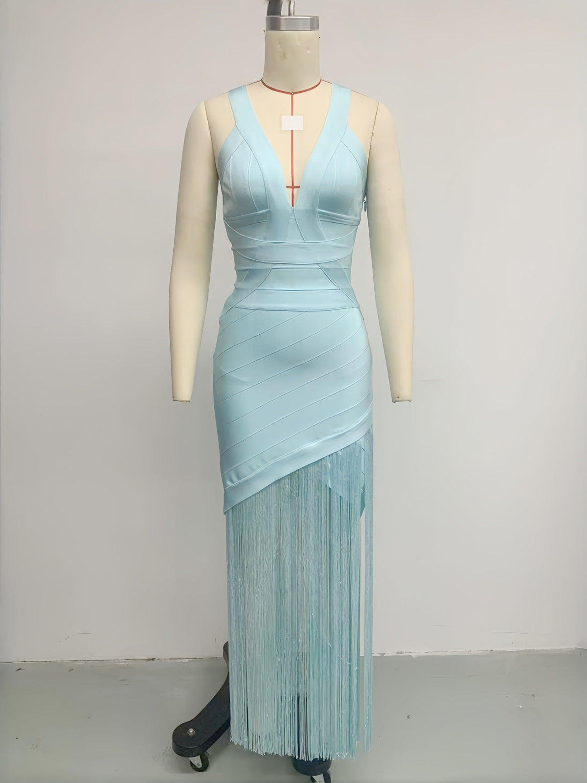 Light Blue Bandage Fringe Midi Dress