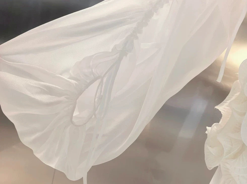 Off Shoulder Sheer Sleeve Corset Ruffle High Low Mini Dress