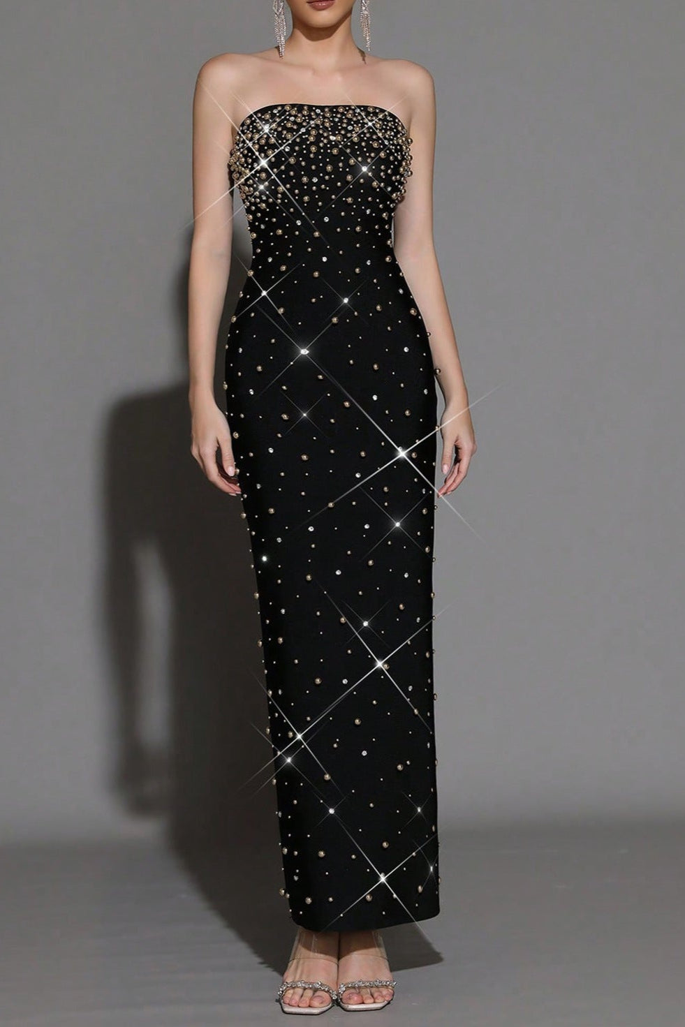 Rhinestone Black Maxi Dress