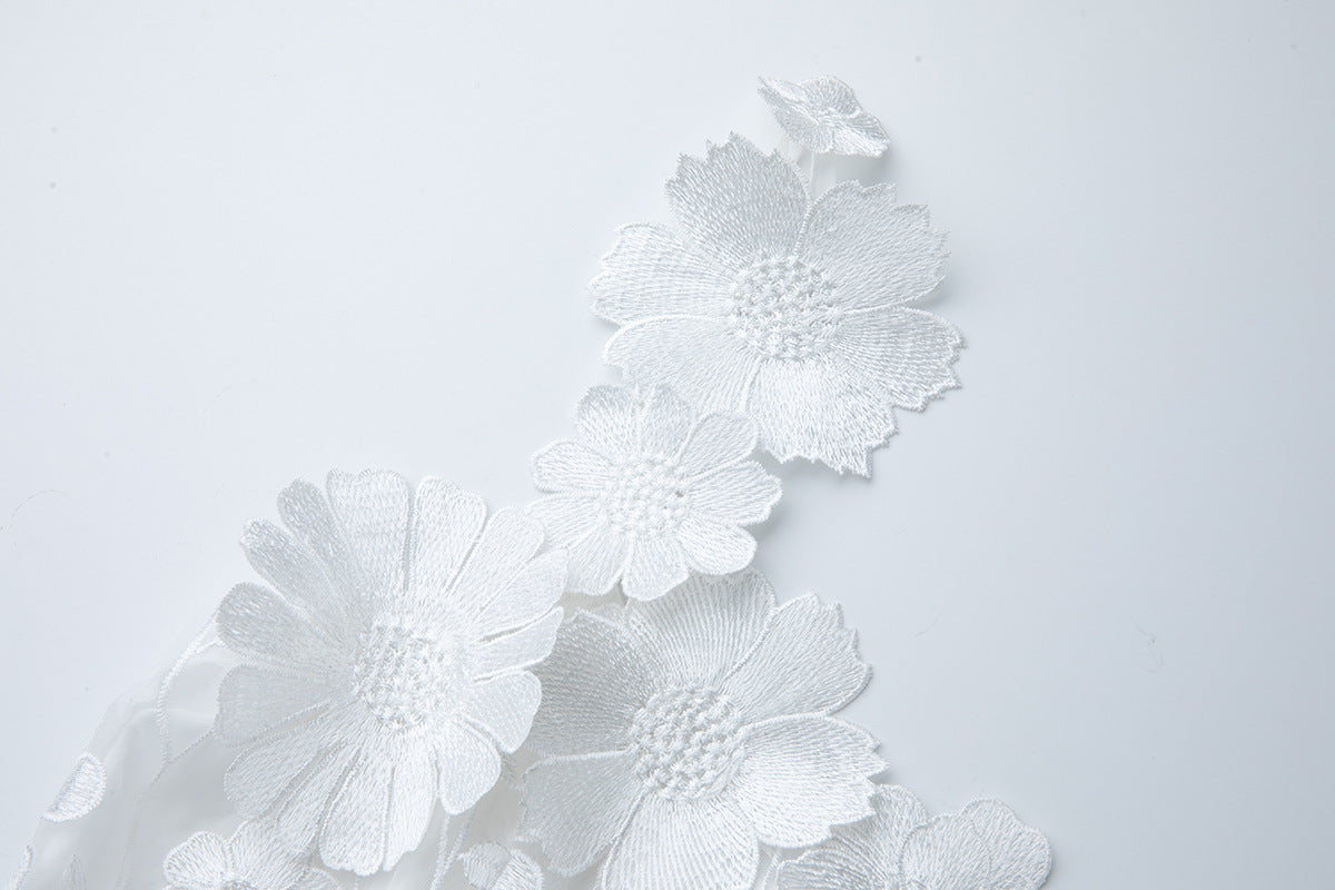 3d Floral Lace Mini Dress in White