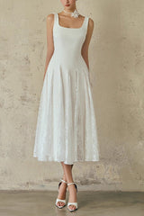 Square Neck Lace Maxi Dress in White