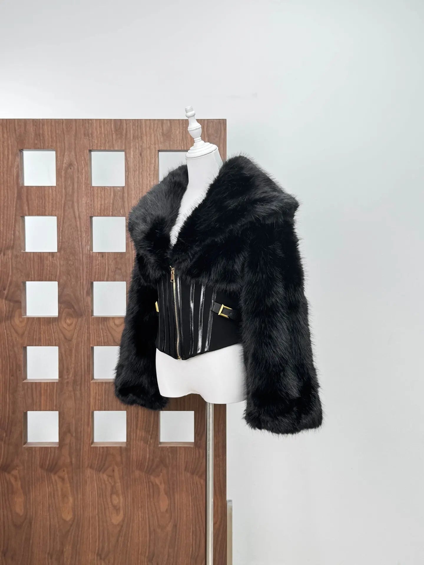 Faux Fur Corset Jacket in Black