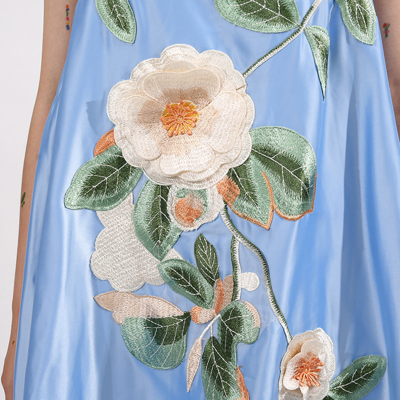Floral Embroidered Mini Dress in Blue