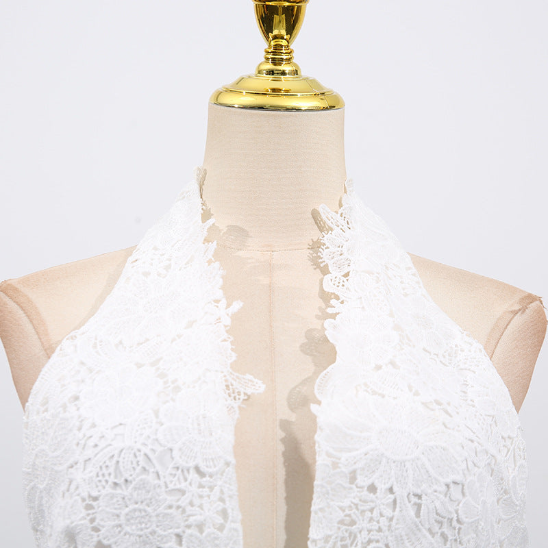 White Deep V-Neck Ruffle Trim Maxi Dress
