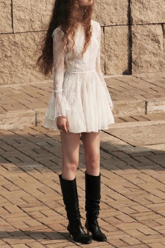 Lace Backless Mini Dress in White