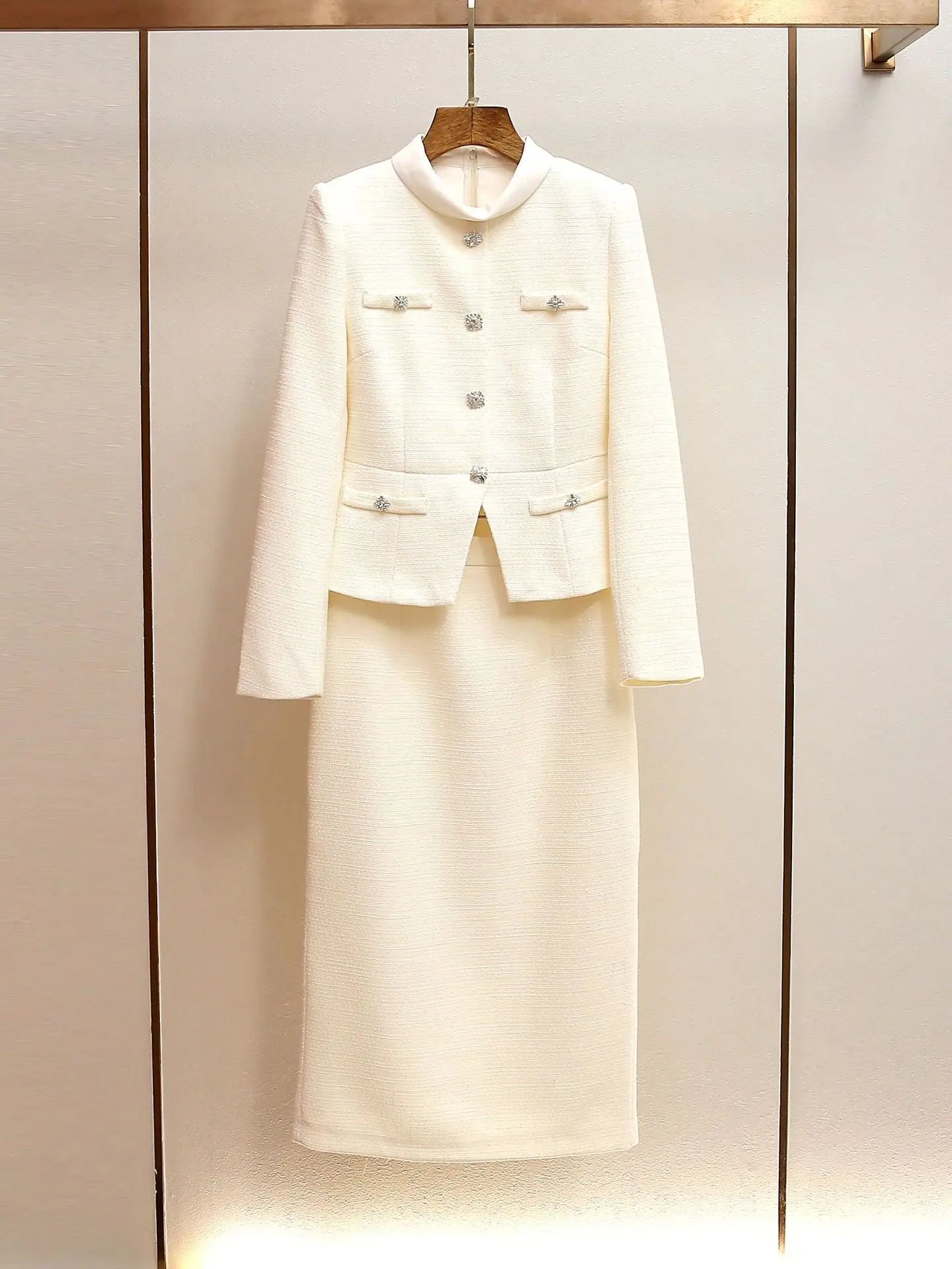 Cream Boucle Midi Dress Set