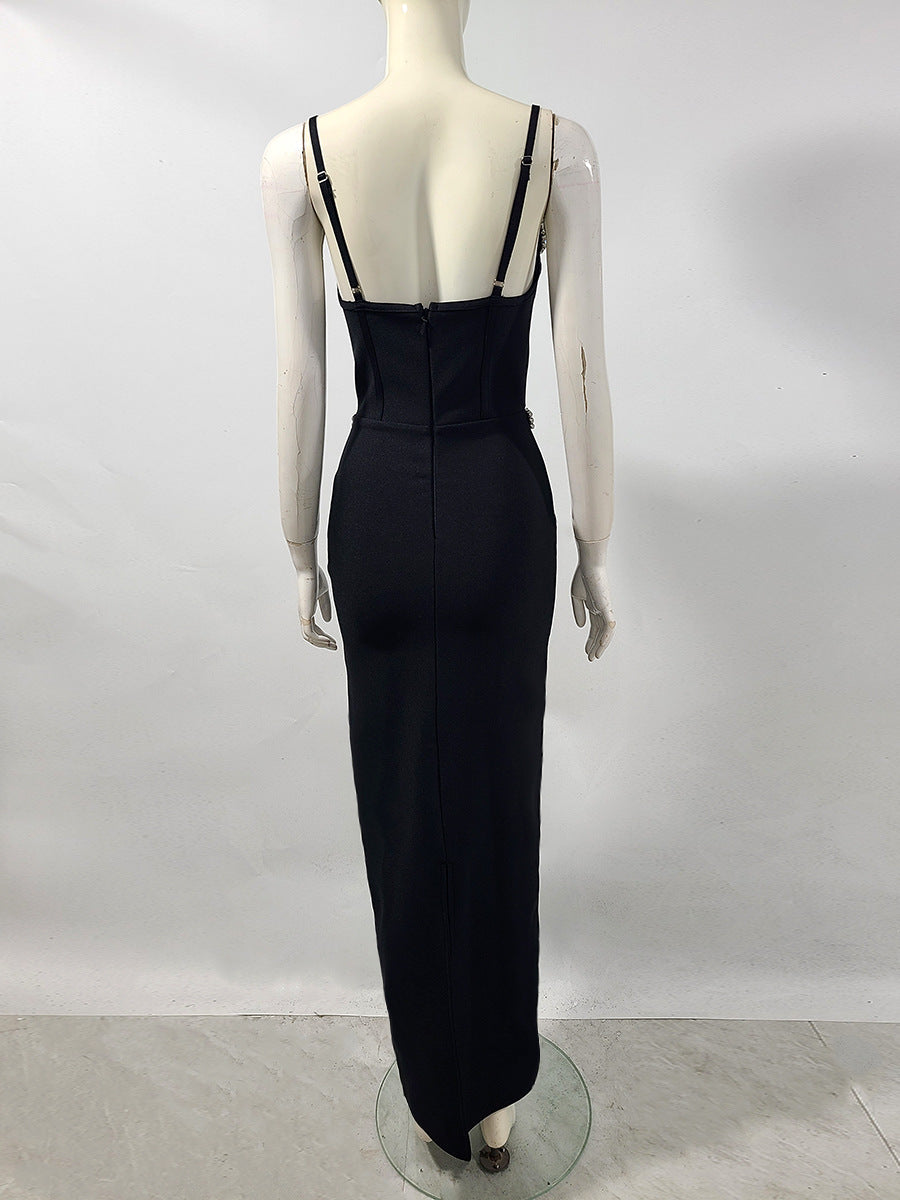 Rhinestone Bandage Maxi Dress in Black