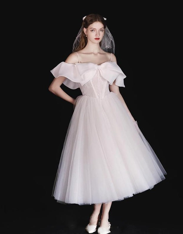 French-Style Ruffled One-Shoulder Midi Dress - White