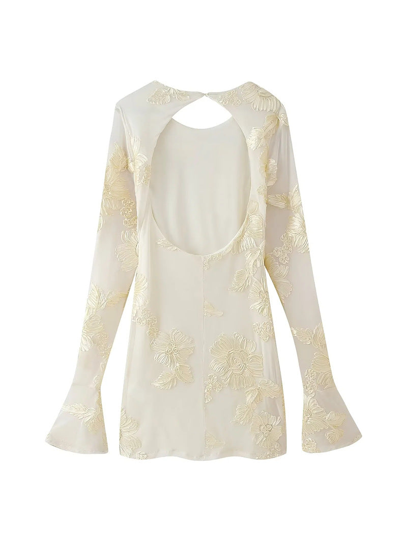 Yellow Backless Floral Sleeve Slim Fit Mini Dress