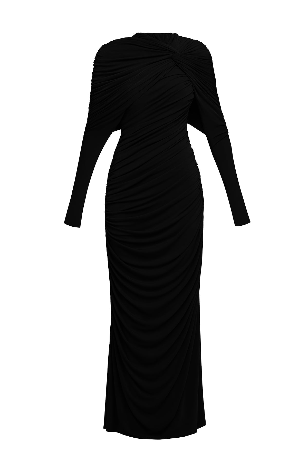 Long Sleeve Knot Bodycon Maxi Dress in Black