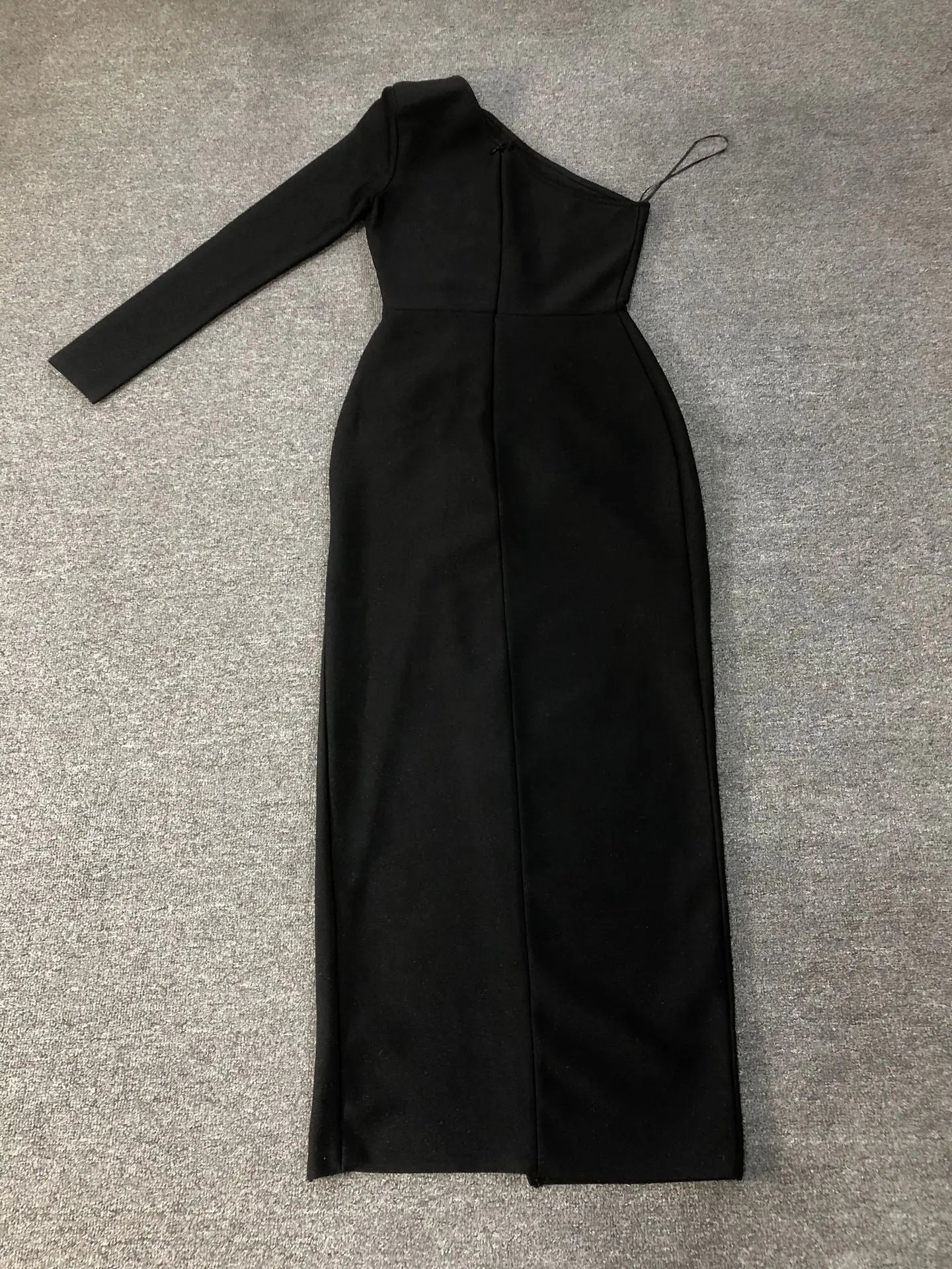 One Shoulder Rhinestone Bandage Midi Dress in Black