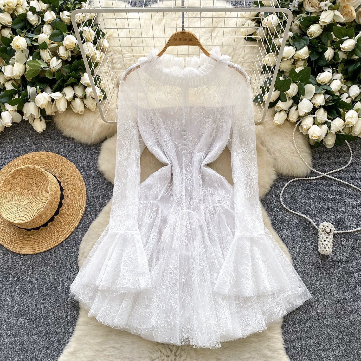 Green Embroidered Mini Dress