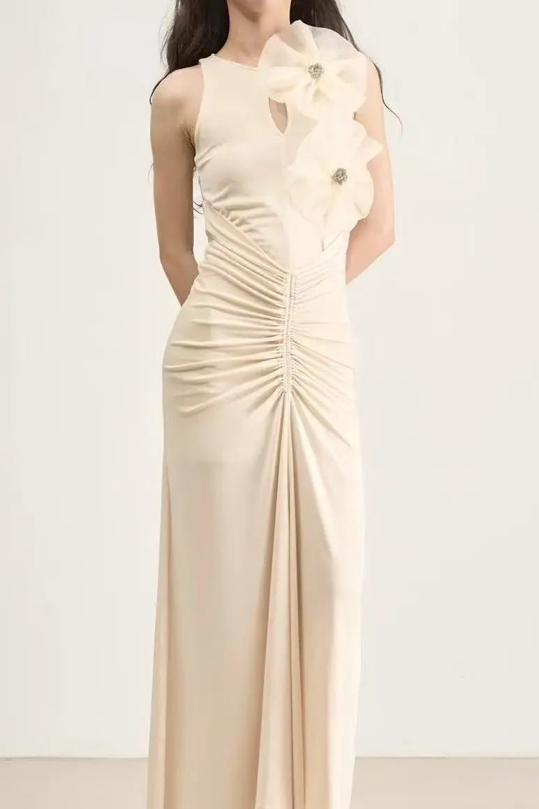Flower Bodycon Maxi Dress in White