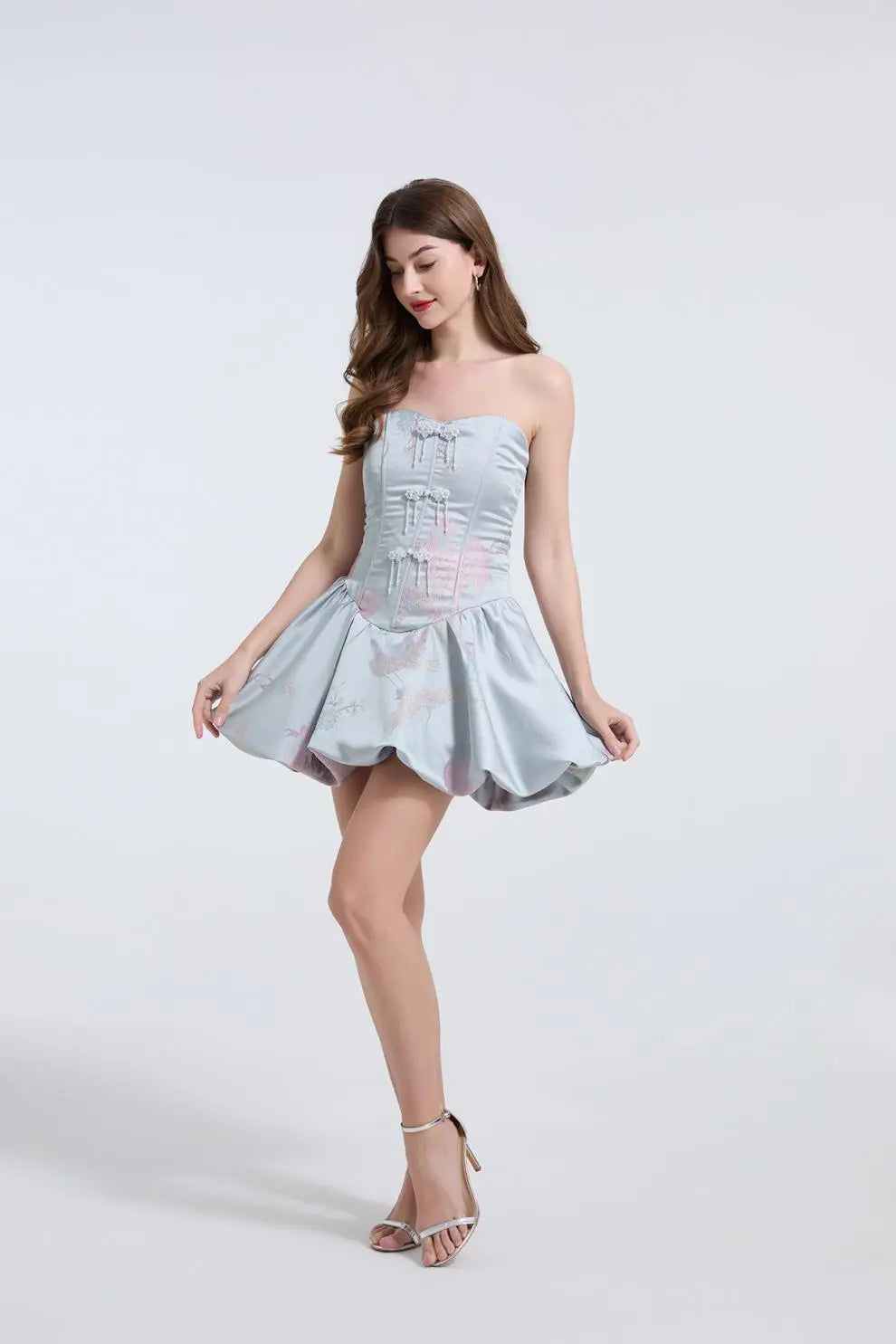 Fishbone Bodice A-line Mini Dress in Blue