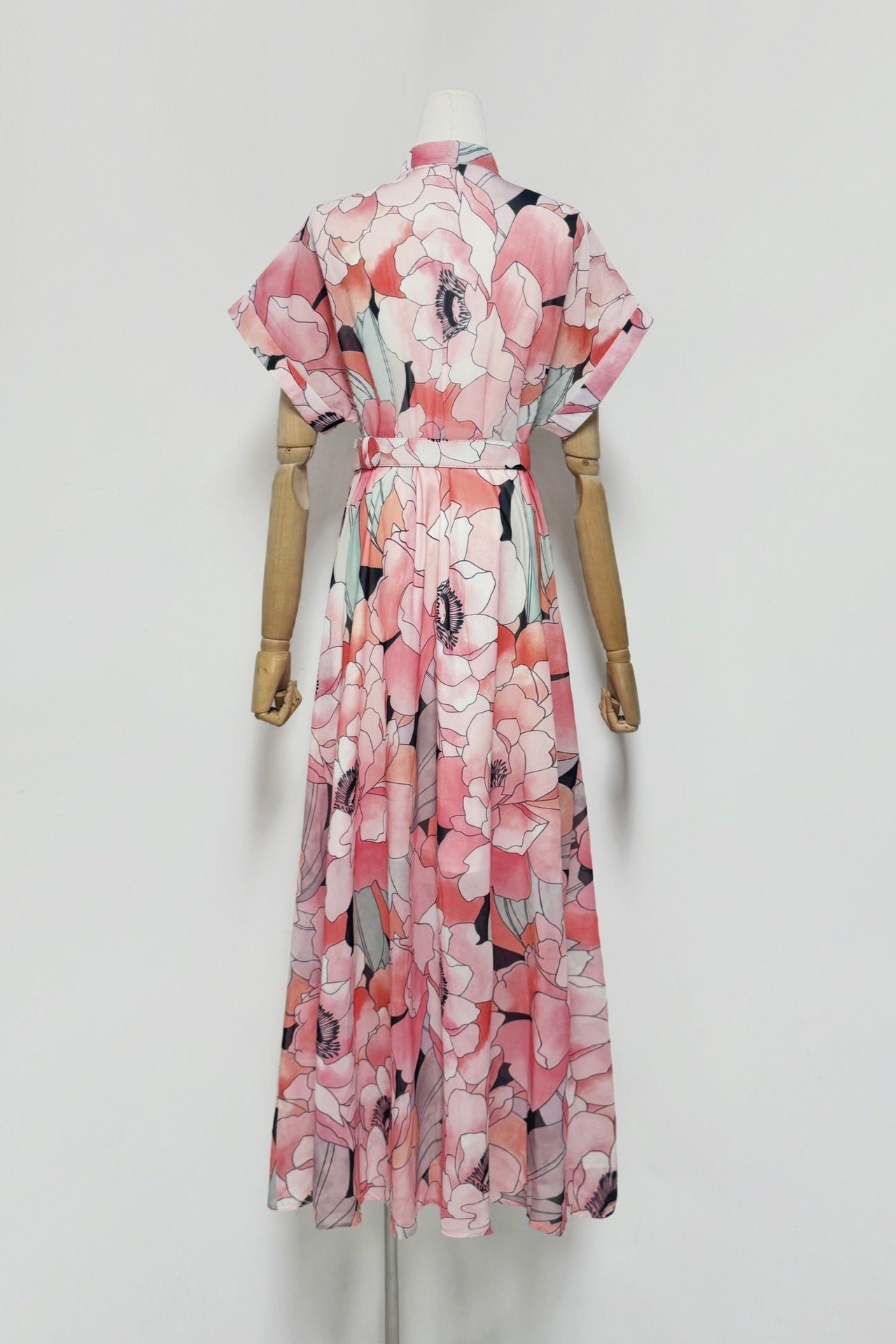 Floral Print Silk Organza Maxi Dress in Pink-Multi
