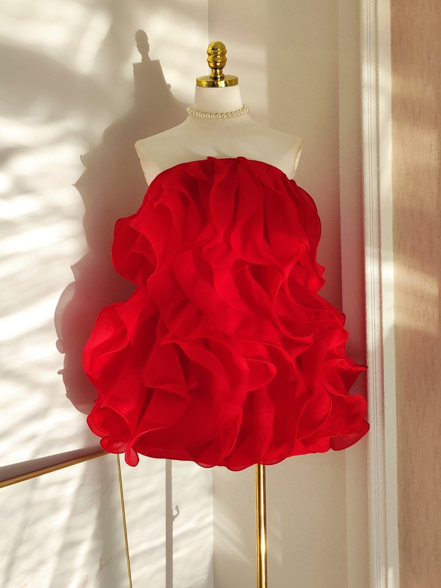 Multi-Layered 3D Mini Dress in Red