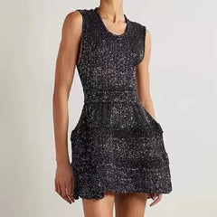 Stretch-Knit Mini Dress in Black