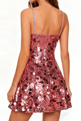 Strappy Sequin Embellished Mini Dress in Pink