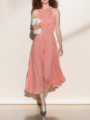 Pink Halter-Neck Midi Dress