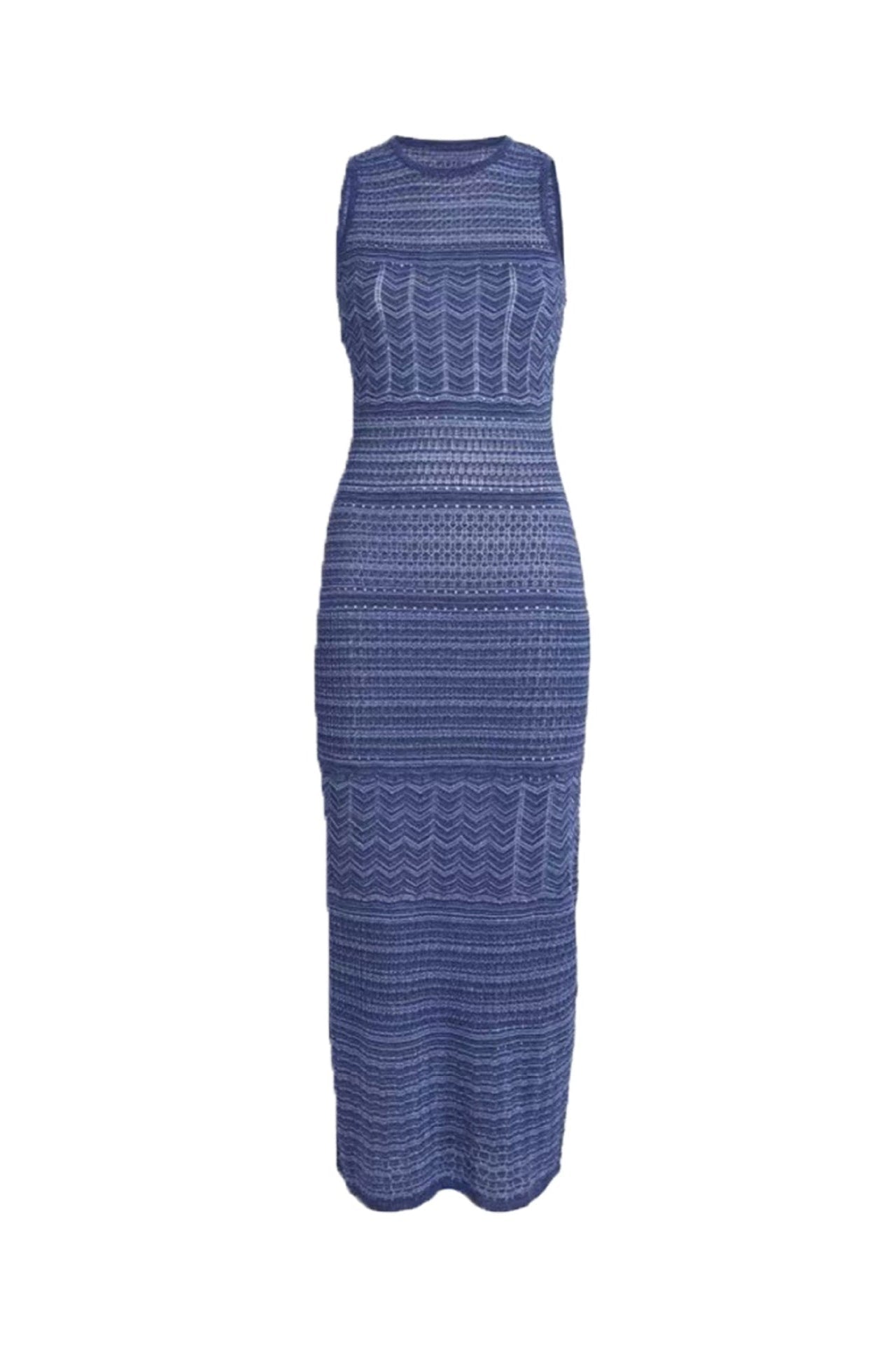 Hollow Sleeveless Knit Midi Dress in Royal Blue