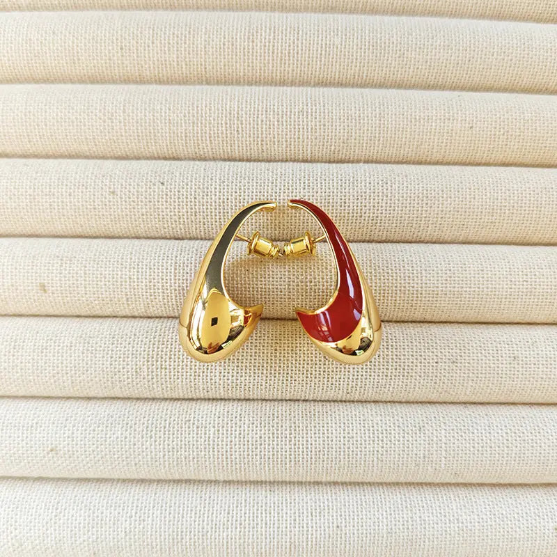 Retro Enamel Gold- Red Earring