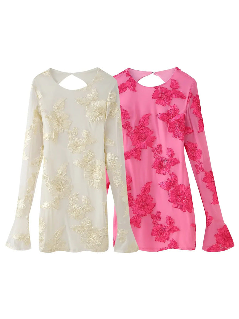 Yellow Backless Floral Sleeve Slim Fit Mini Dress