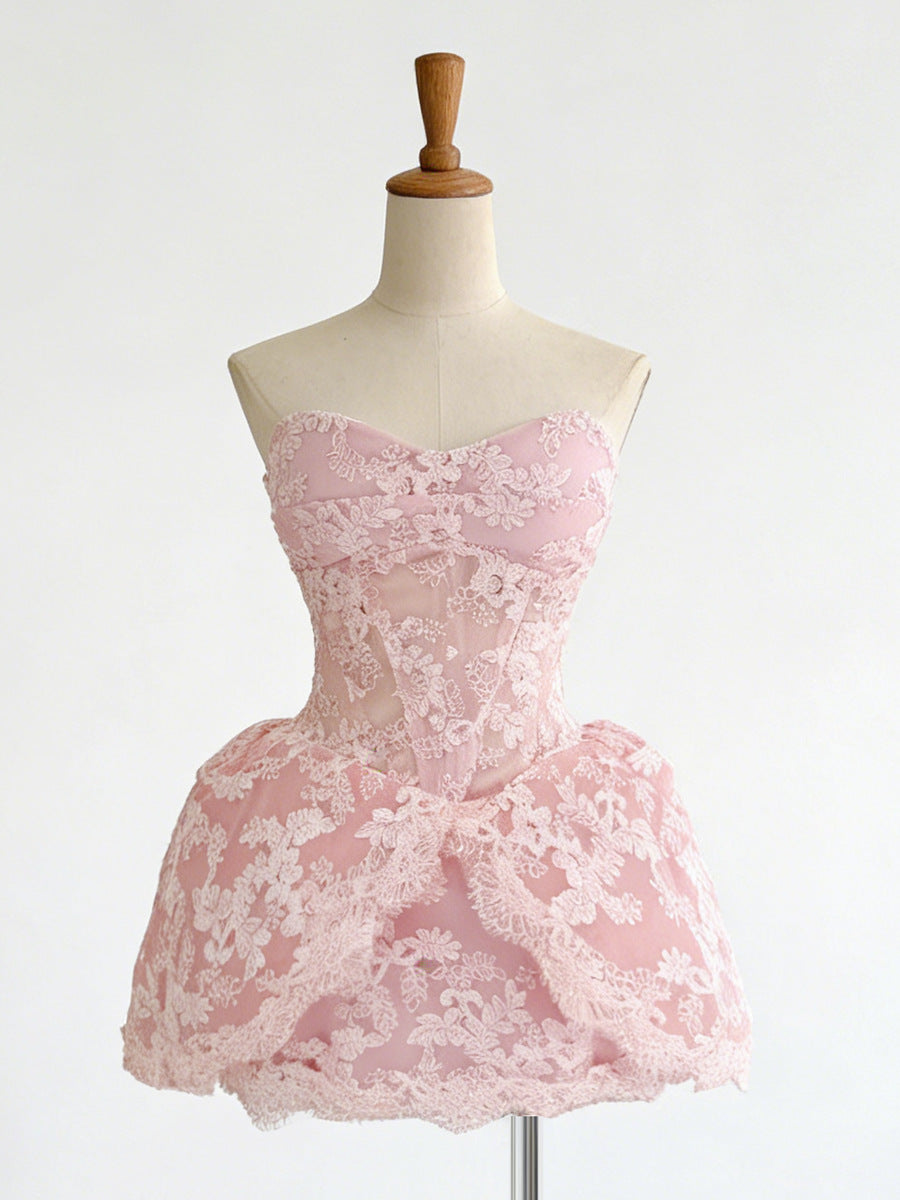 Lace Embroidered Bandeau Sleeveless Dress