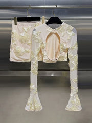 Embroidered Floral Backless T-shirt and Skirt Set