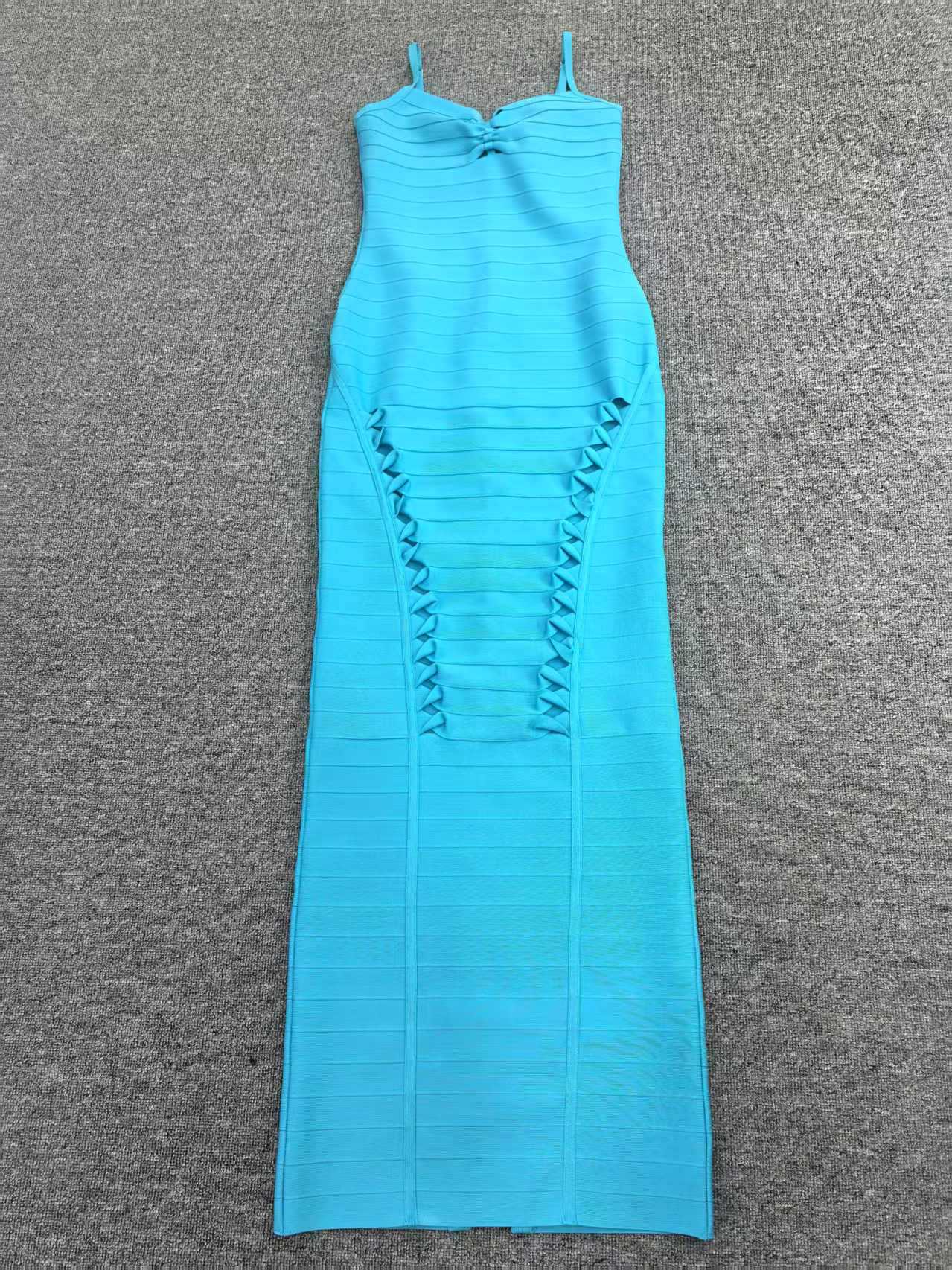 Hollow Bandage Maxi Dress in Blue
