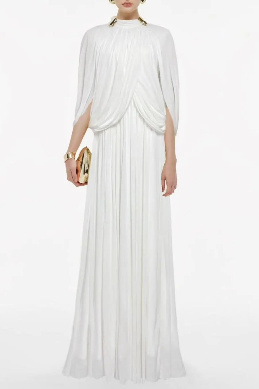 White Cape Sleeve Knit Maxi Dress