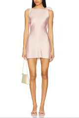 Floral Detail Mini Satin Mini Dress in Pink