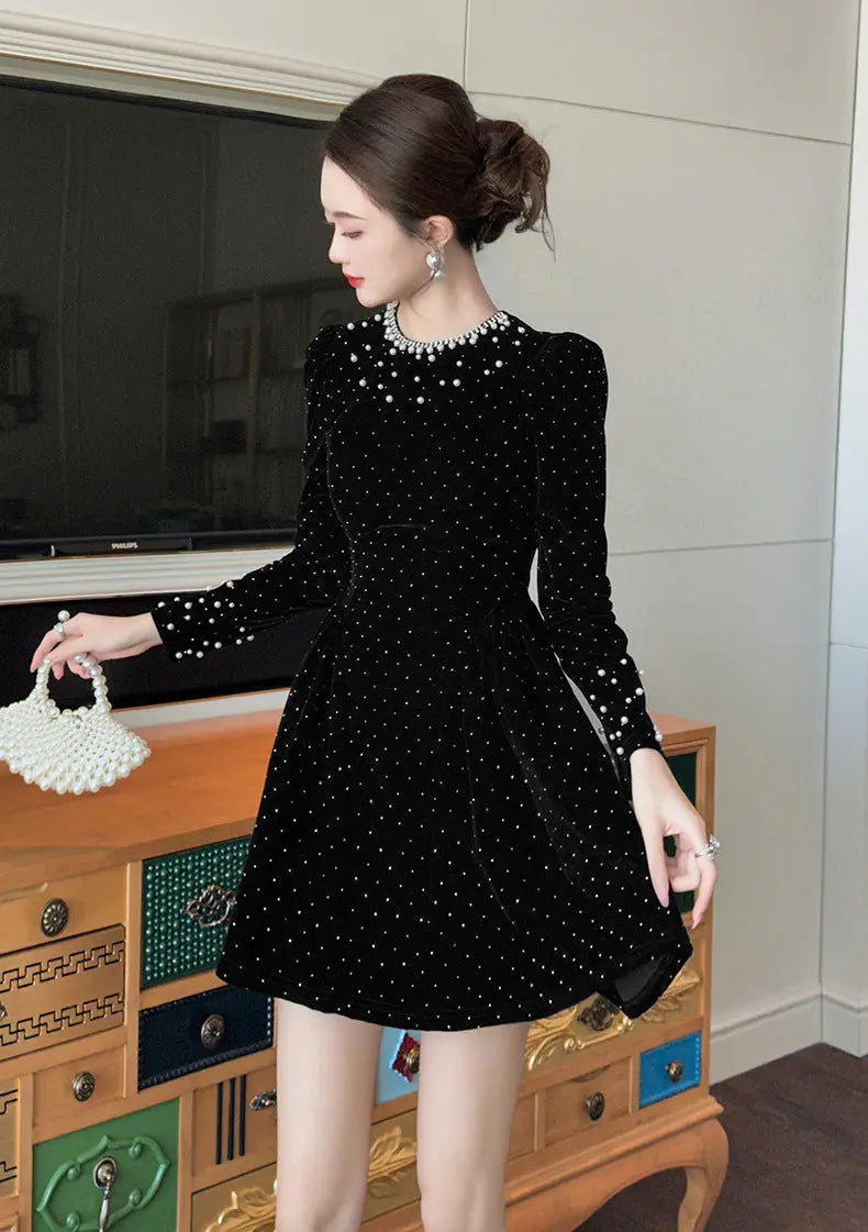 Black Rhinestone-Embellished Mini Dress
