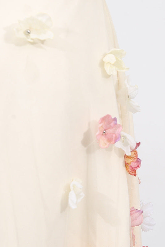 Off-Shoulder Embroidered Maxi Dress in Apricot