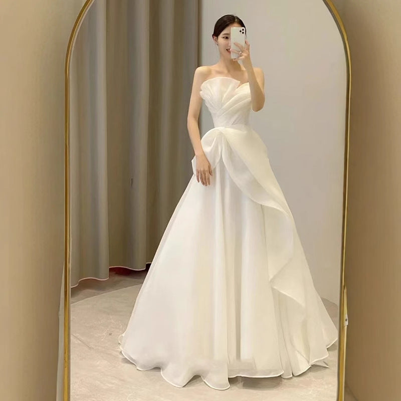 White Minimalist Wedding Dress With a Slimming Effect Maxi Dress