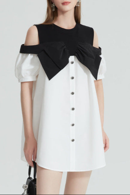 Off-Shoulder Contrast Mini Dress