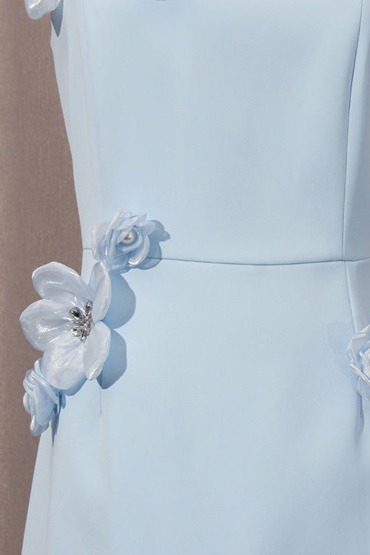 3D Flower Midi Dress in Blue