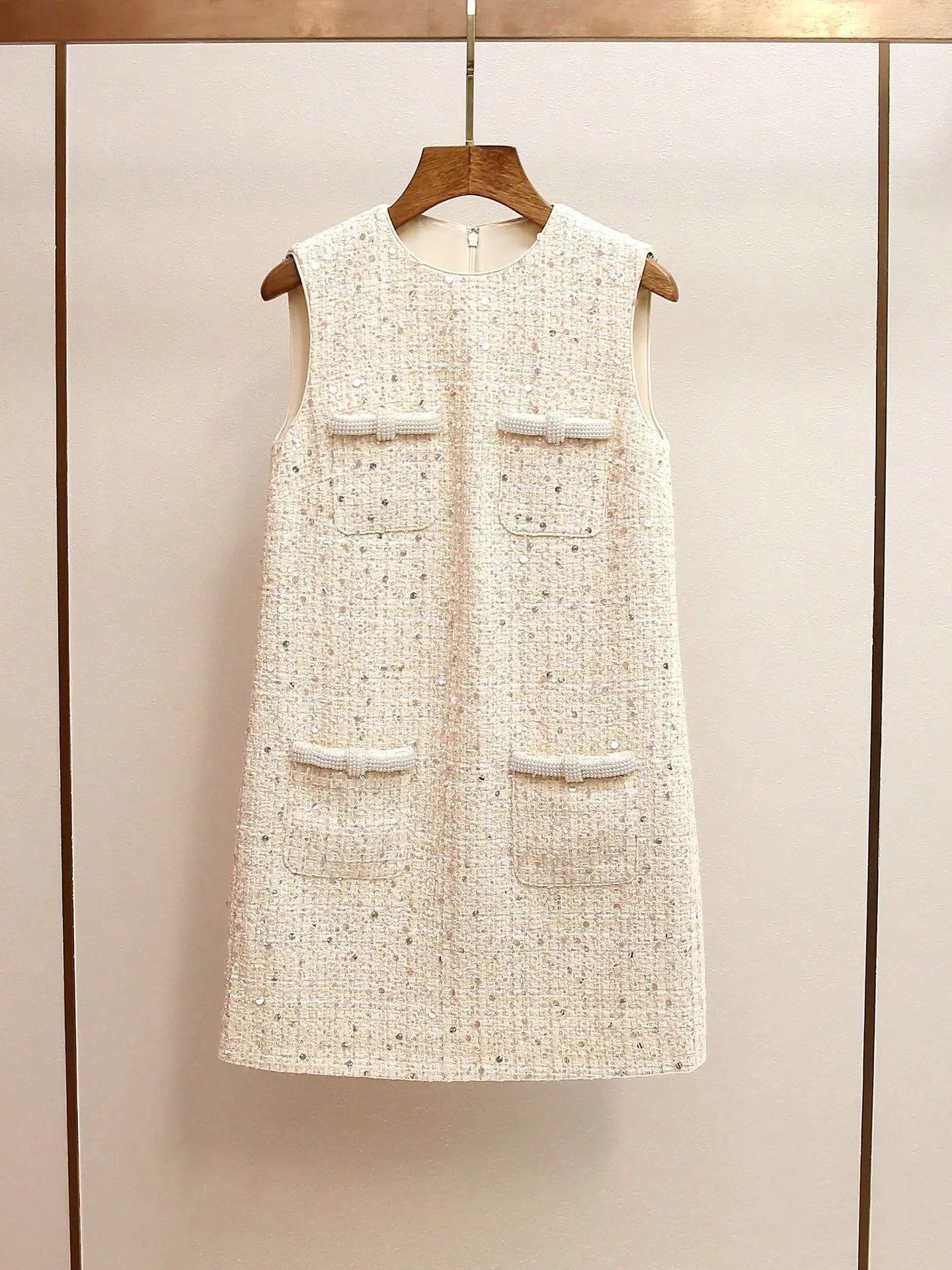 Cream Embellished Boucle Mini Dress