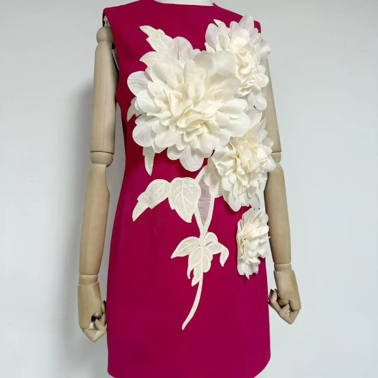 3D Flower Embellished Mini Dress in Black