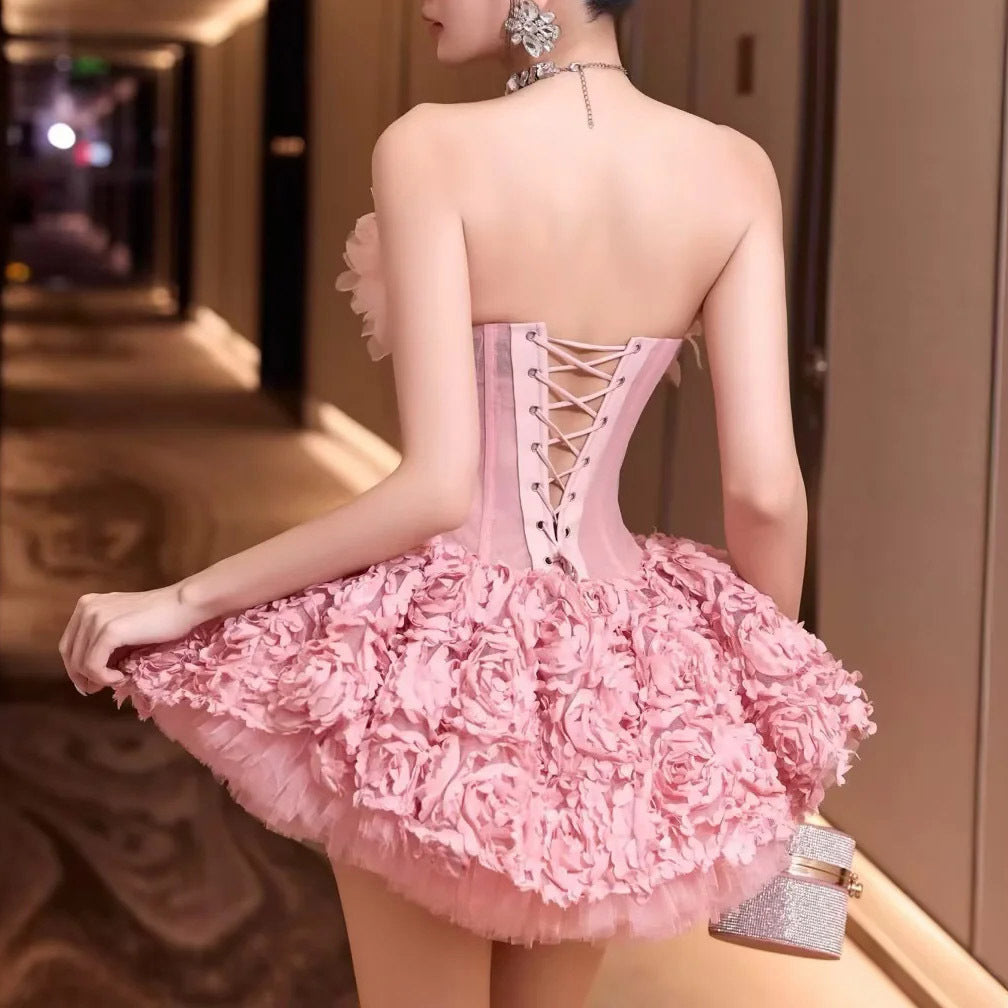 3d Flower Mini Dress in Pink
