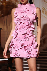 3D Flower Sleeveless Mini Dress in Pink