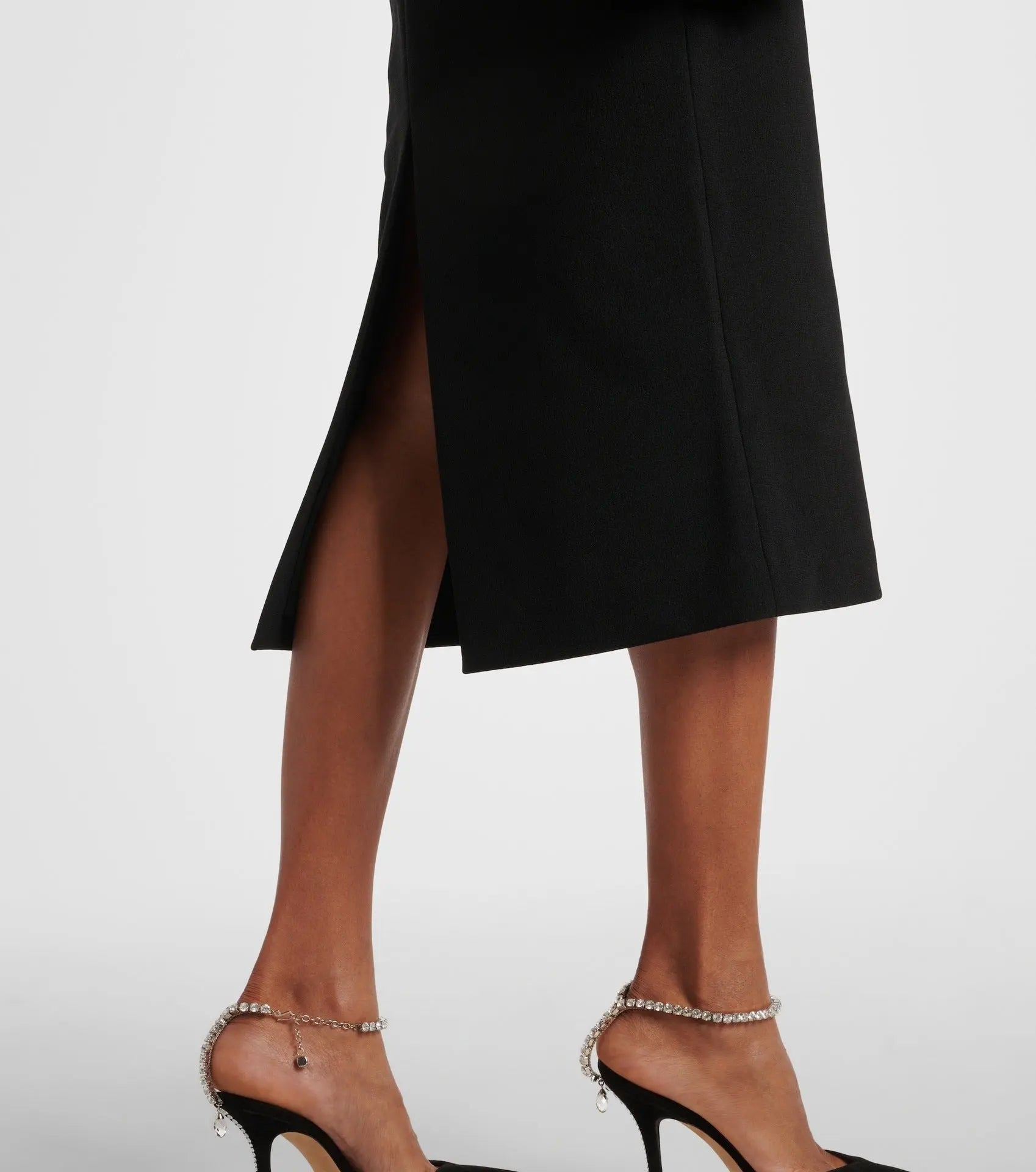 Blanche Ruffle Crepe Midi Dress in Black