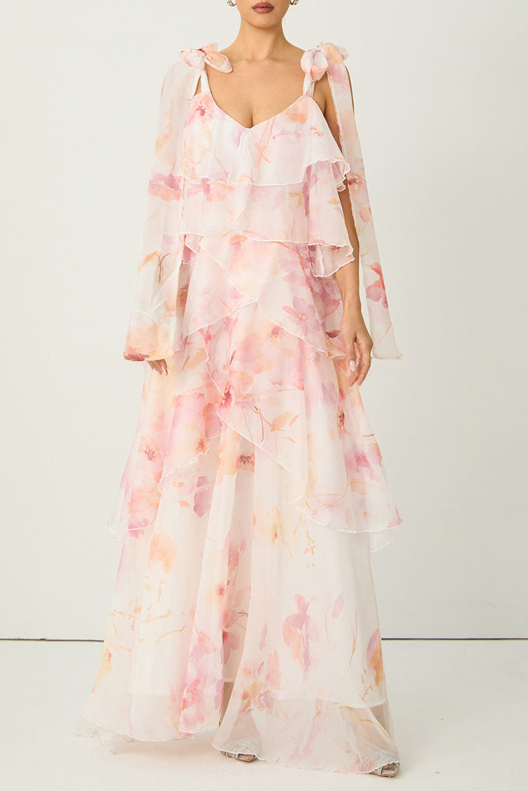 V-Neck Strap Maxi Dress - Pink