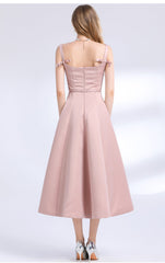 Square Neck Satin Slip Midi Dress - Pink