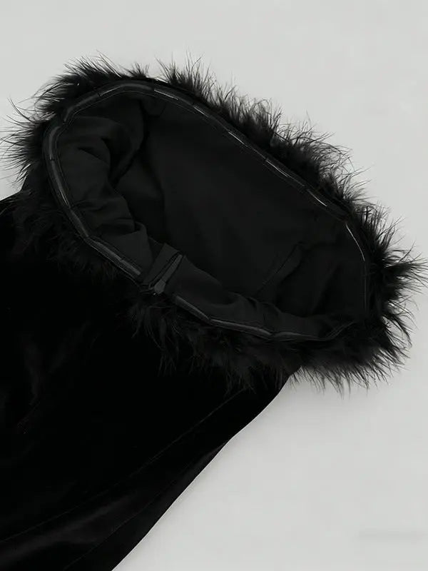 Feather Mini Dress in Black
