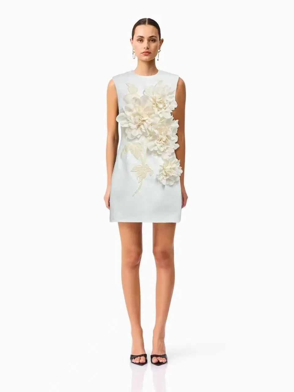 3D Flower Embellished Mini Dress in Black
